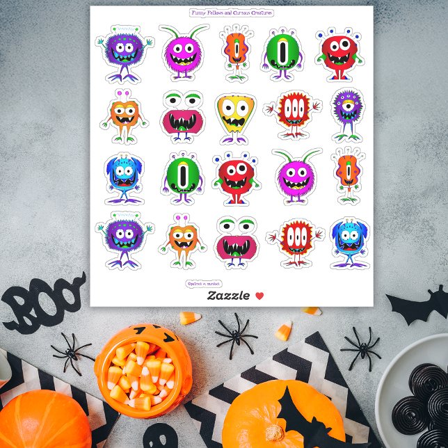 Witzig, bunt, Cartoon Monster Aufkleber (Hey – take a look at this awesome collection of die-cut Halloween cartoon monster stickers!)