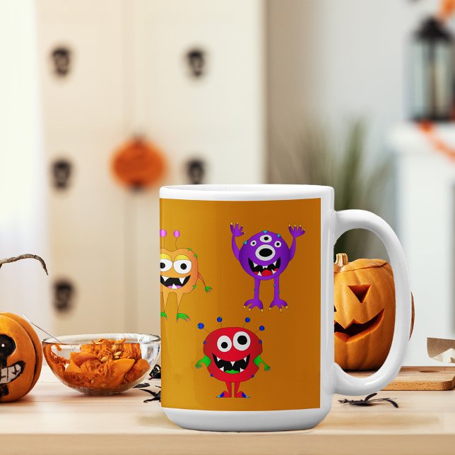 Witzig, bunt, Cartoon Monster Kaffeetasse (Hey, check out this most awesome cartoon monster Halloween mug!)