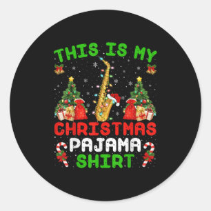 Witzig Das ist mein Weihnachts-Pajama-Shirt Saxoph Runder Aufkleber