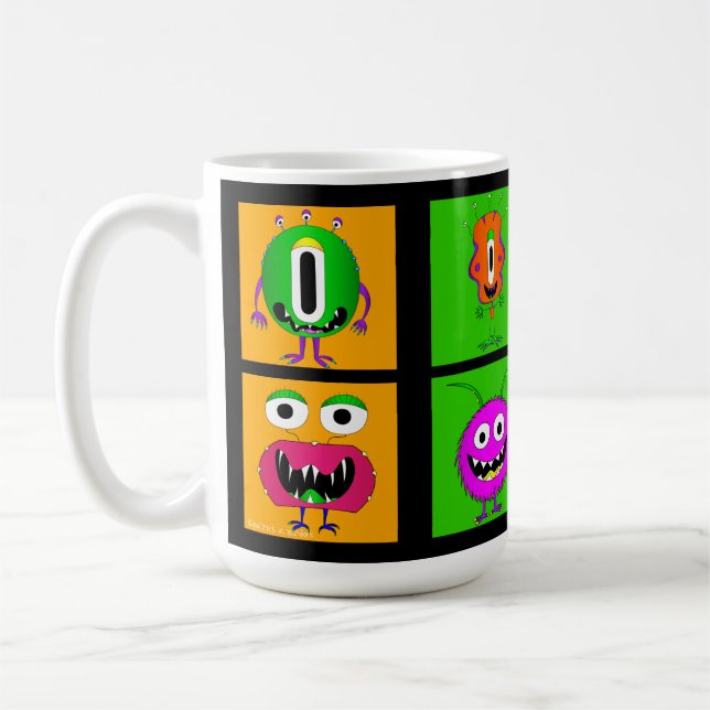 Witzig, farbenfroh, Cartoon Monster, Halloween Kaffeetasse (Links)