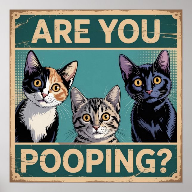 Witzig: "Kacke du?" Calico, Tabby & Black Cat Poster (Vorne)