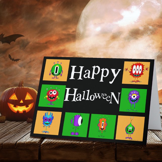 Witzig, Monster, Halloween Karte (Hey! Check out this most excellent funny cartoon monsters Halloween greeting card!)