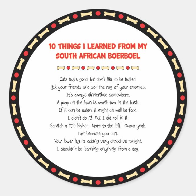 Witzige Dinge, die ich aus Südafrika gelernt habe Runder Aufkleber (Vorderseite)