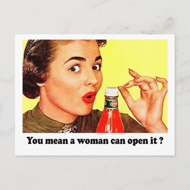 Witzige Frau mit Flasche, lustiges Zitat, Vintag Postkarte (Vorderseite)