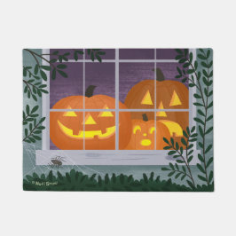 Witzige Halloween-Jack-o'-Laternen im Fenster Fußmatte