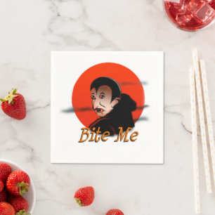Witzige Halloween-Vampire mit Fangs sagt "Bite Me Serviette