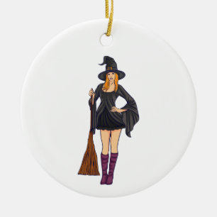 Witzige Hexenmädchen halloween weibliche Keramik Ornament