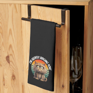 Witzige Katze, die ich leise beurteile Geschirrtuch