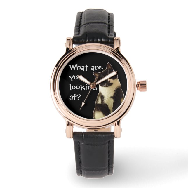 Witzige Katze "Was schaust du dir an?" Armbanduhr (Vorderseite)