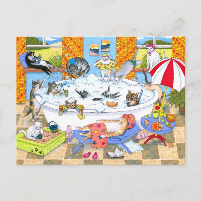 Witzige Katzen im Bad 601 Postkarte (Vorderseite)
