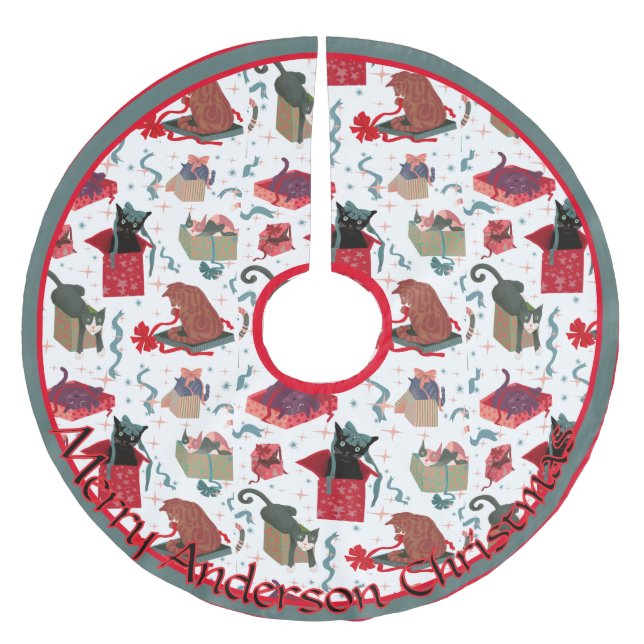 Witzige Katzen in Weihnachtskästen Personalisiert Polyester Weihnachtsbaumdecke (Vorderseite)