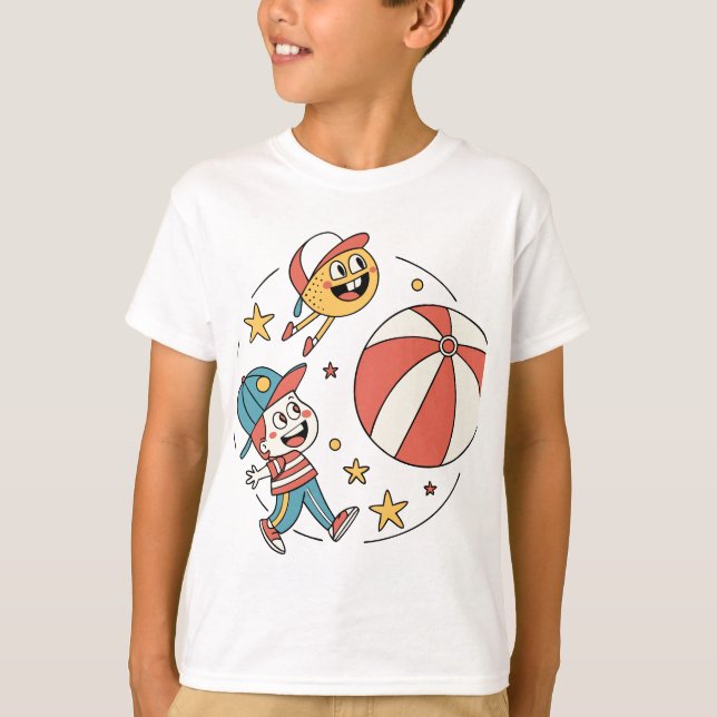 Witzige Kinder mit einem Ball. Ball Games T-Shirt (Vorderseite)