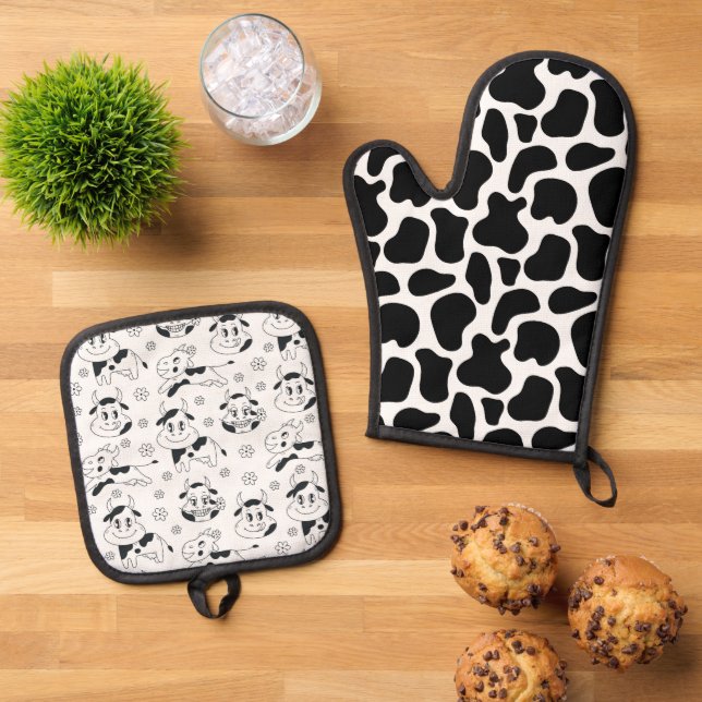 Witzige Kuhdrucke und Alberne Bullen Ofenhandschuh & Topflappen-Set (Oben Unten)
