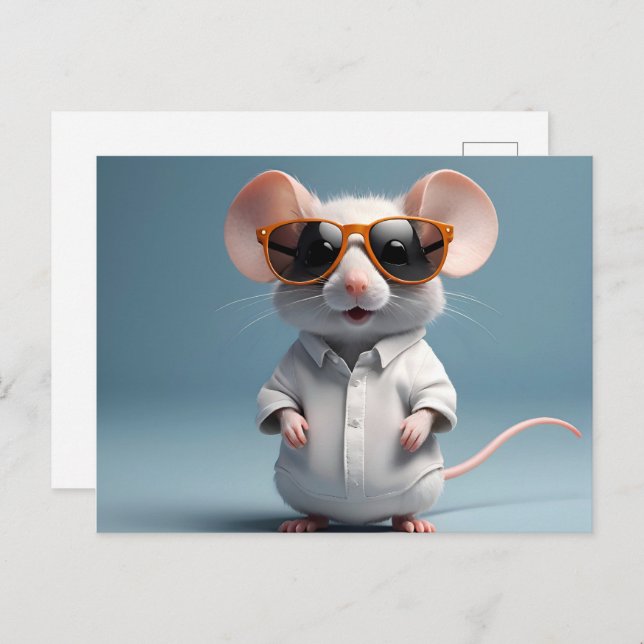 Witzige Maus mit Brille Postkarte (Vorne/Hinten)