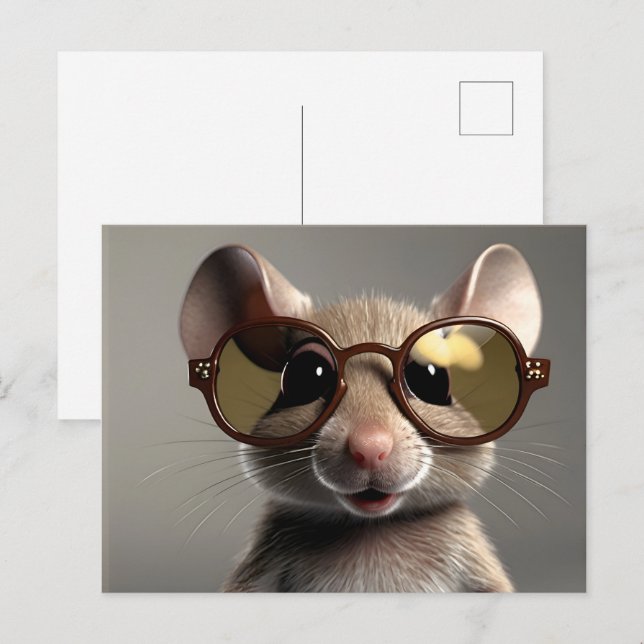 Witzige Maus mit Brille Postkarte (Vorne/Hinten)