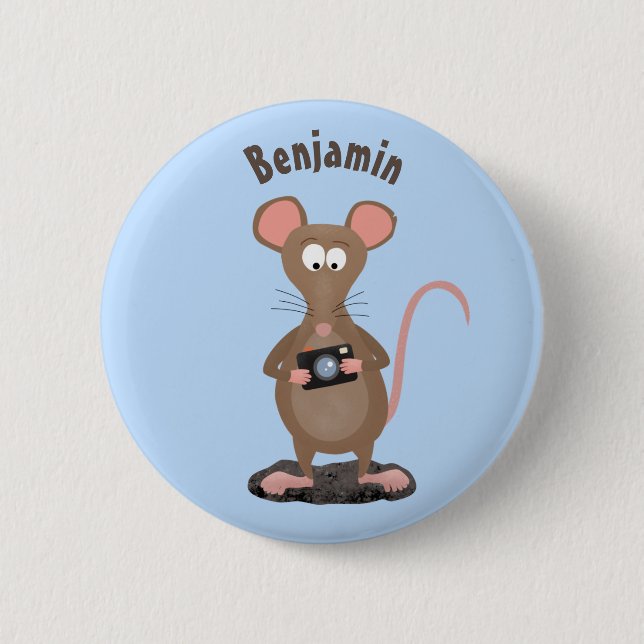Witzige Ratte mit Kamera-Cartoon-Illustration Button (Vorderseite)