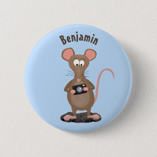 Witzige Ratte mit Kamera-Cartoon-Illustration Button