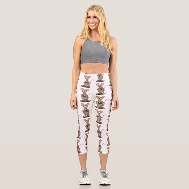 Witzige Ratte mit Kamera-Cartoon-Illustration Capri Leggings (Vorderseite)
