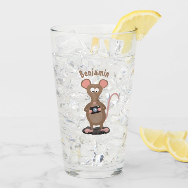 Witzige Ratte mit Kamera-Cartoon-Illustration Glas (Rückseite Ice)