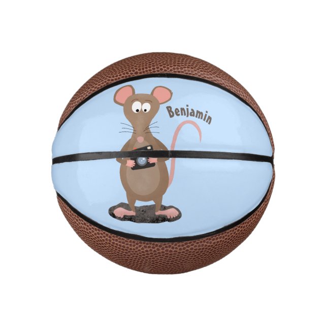 Witzige Ratte mit Kamera-Cartoon-Illustration Mini Basketball (Vorderseite)