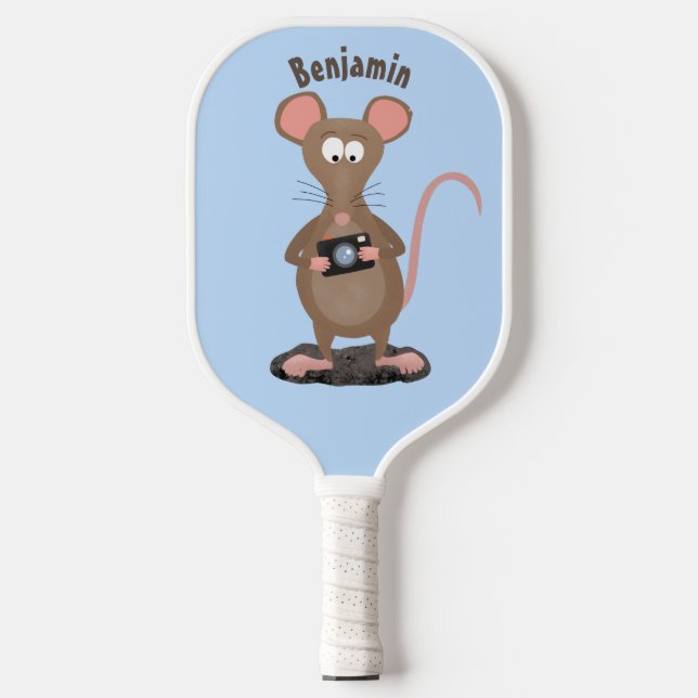 Witzige Ratte mit Kamera-Cartoon-Illustration Pickleball Schläger (Vorderseite)