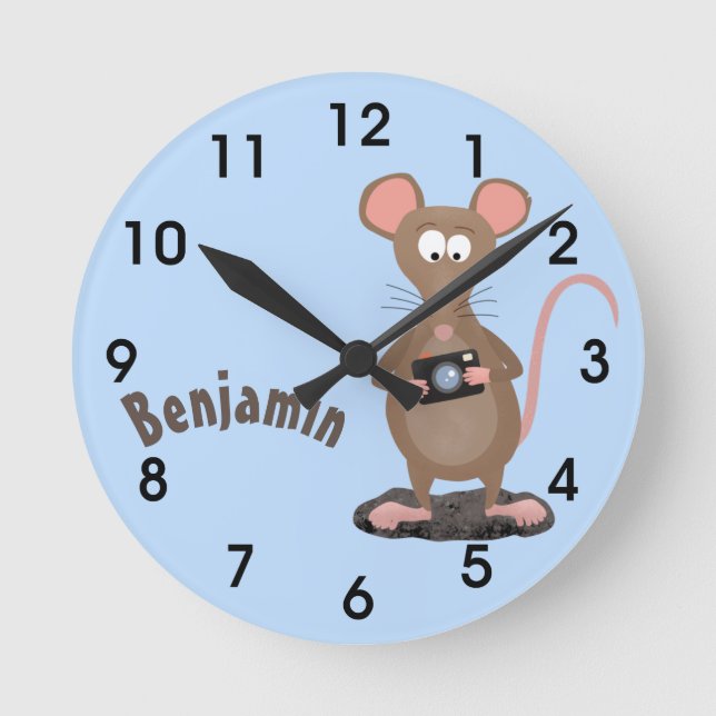 Witzige Ratte mit Kamera-Cartoon-Illustration rund Runde Wanduhr (Vorderseite)