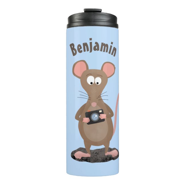 Witzige Ratte mit Kamera-Cartoon-Illustration Thermosbecher (Vorderseite)
