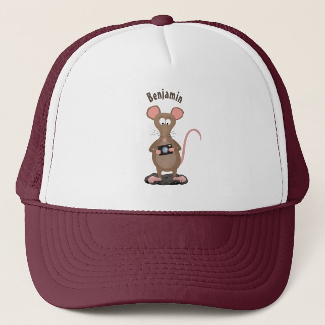 Witzige Ratte mit Kamera-Cartoon-Illustration Truckerkappe (Vorderseite)