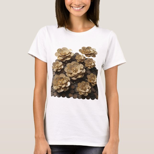 Witzige Silber-GOLDENE BLUMEN Statement-Design T-Shirt (Vorderseite)