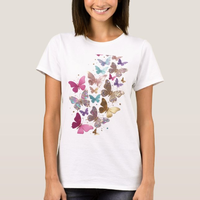 Witzige Silber SCHMETTERLINGE Slogan T-Shirt (Vorderseite)