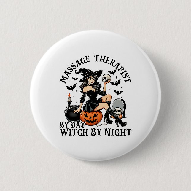 Witzige Therapie Halloween Magier By Day Witc Button (Vorderseite)