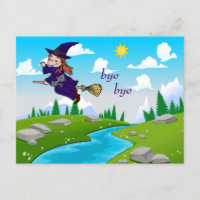 Witzige und Niedliche Hexe auf einer Broomstick-Po