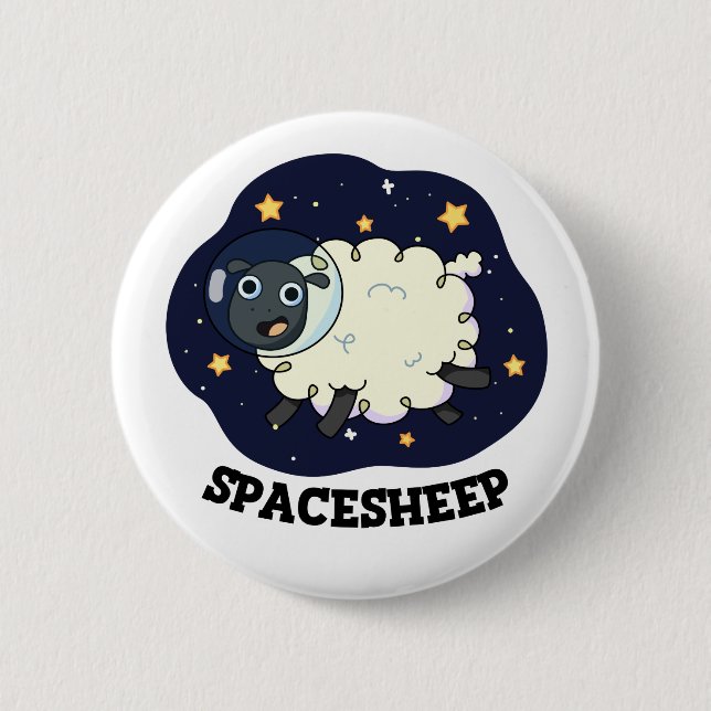 Witziger Astronauten-Schaf-Wortwitz Button (Vorderseite)