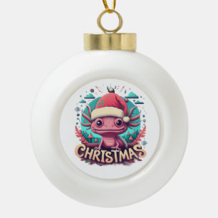 witziger Axolotl im Weihnachtsoutfit Keramik Kugel-Ornament