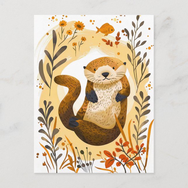 witziger Cartoon Sea Otter Floating im Ozean Postkarte (Vorderseite)