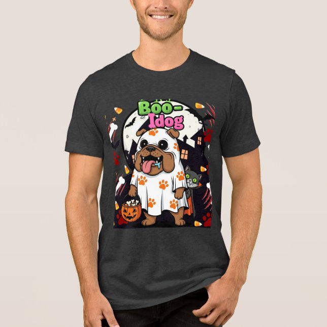 Witziger Halloween Hund "Boo Idol" Bulldog Ghost,  Tri-Blend Shirt (Vorderseite)