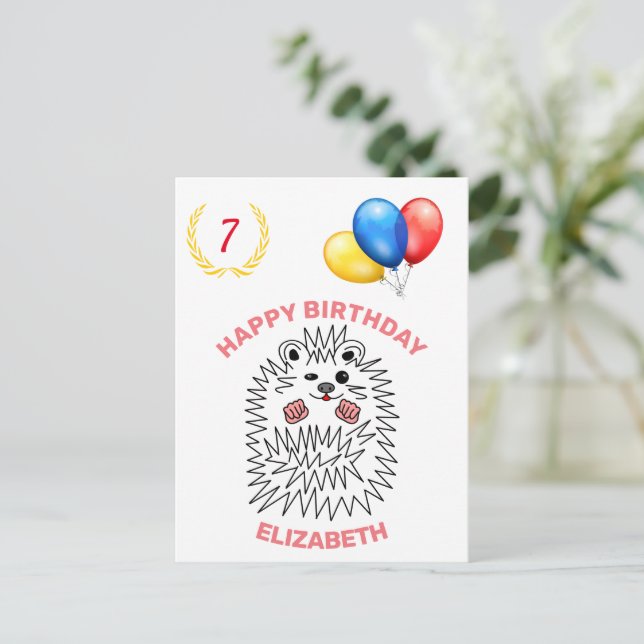 Witziger Igel. Happy Birthday individuell anpassba Postkarte (Stehend Vorderseite)