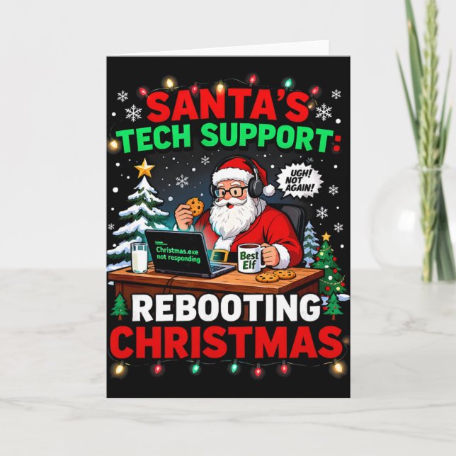 Witziger Neustart von Santas Tech-Support-Weihnach Karte (Vorderseite)