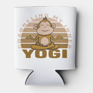 Witziger niedlicher Affe, der Yoga macht, lustige Dosenkühler