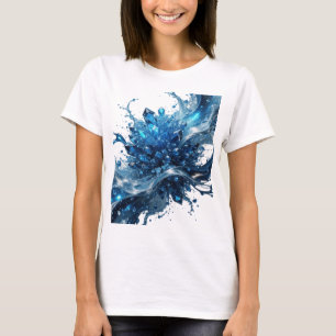 Witziger Silberner BLUE CRYSTAL WATER SPLASH Druck T-Shirt