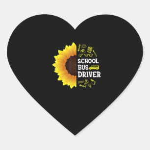 witziger Sonnenblumenbusfahrer zurück zur Schule Herz-Aufkleber