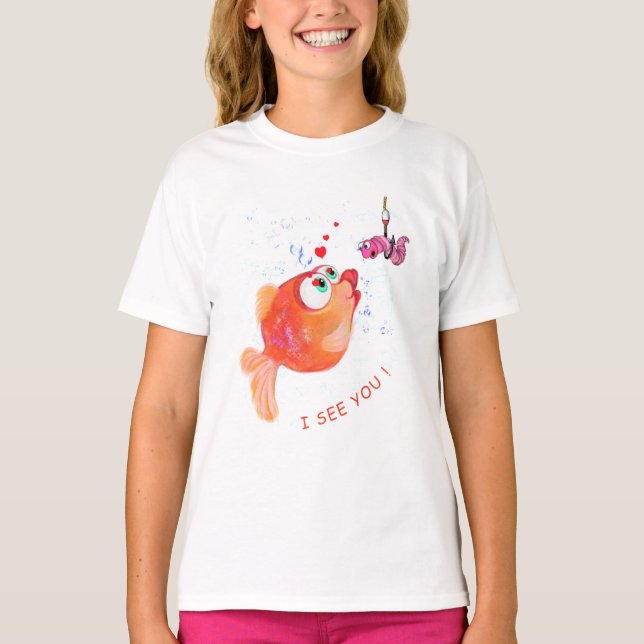 Witziger T - Shirt mit Fisch und Wurmtext - Ihr Te (Vorderseite)