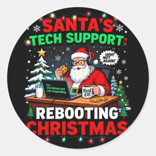 Witziger Tech-Support-Weihnachts-Com von Santa neu Runder Aufkleber (Vorderseite)