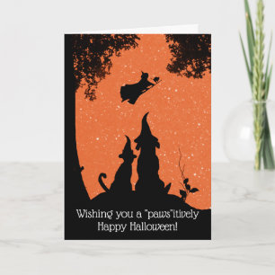 Witziger und Niedlicher Hund und Katzen Halloween Karte