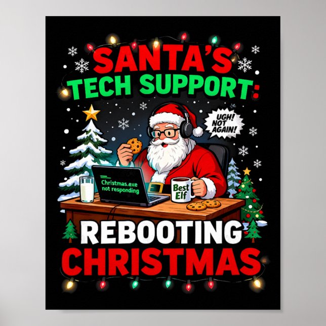 Witziger Weihnachtsmann-Tech-Support Weihnachts-Co Poster (Vorne)
