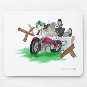 Witziges Bild des Menschen über den Motorradabstur Mousepad