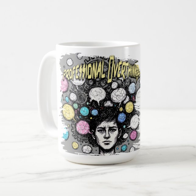 witziges Design für Überdenker Kaffeetasse (Vorderseite Links)