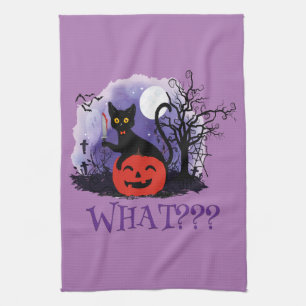 Witziges Halloween gewitchte schwarze Katze Was? Geschirrtuch