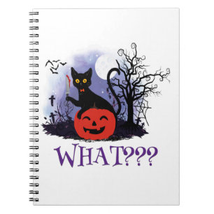 Witziges Halloween gewitchte schwarze Katze Was? Notizblock