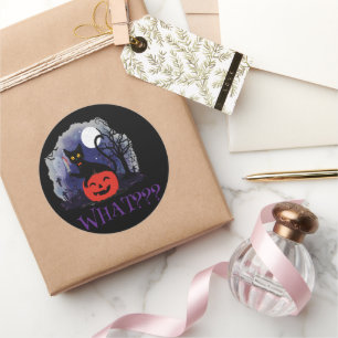 Witziges Halloween gewitchte schwarze Katze Was? Runder Aufkleber